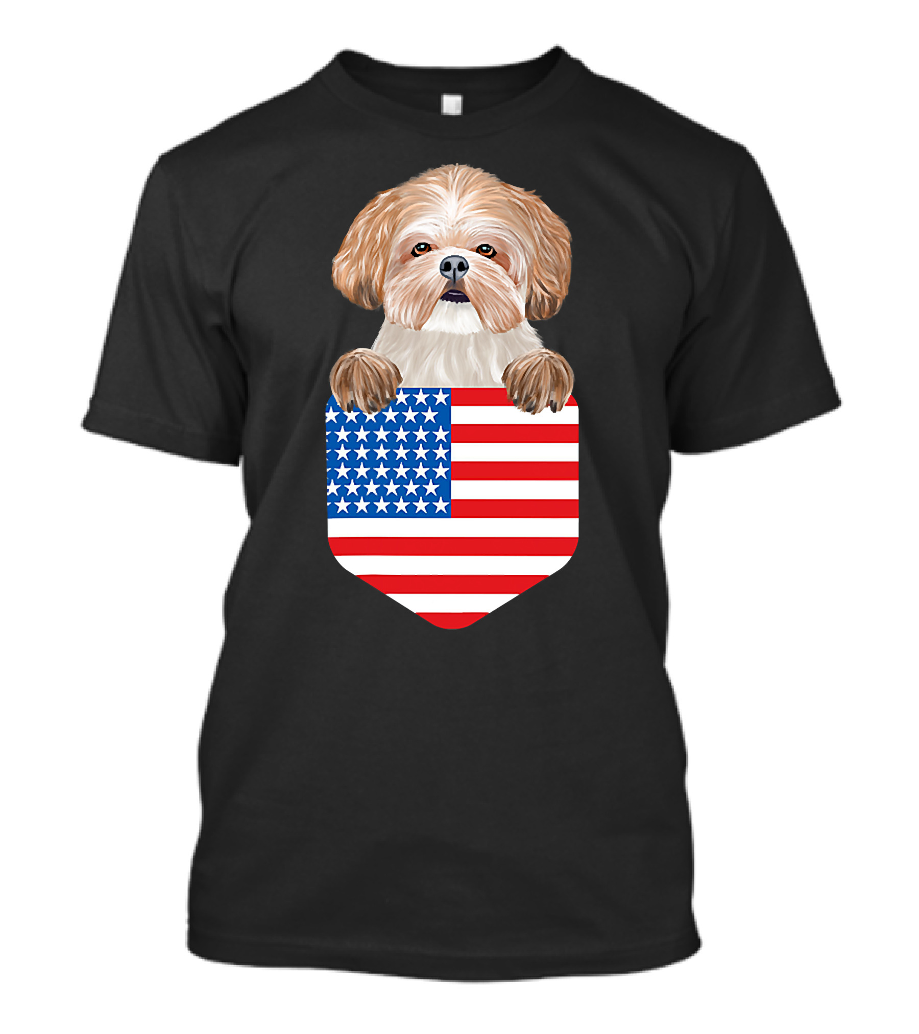 Shih Tzu Dog In American Flag Pocket T-Shirt