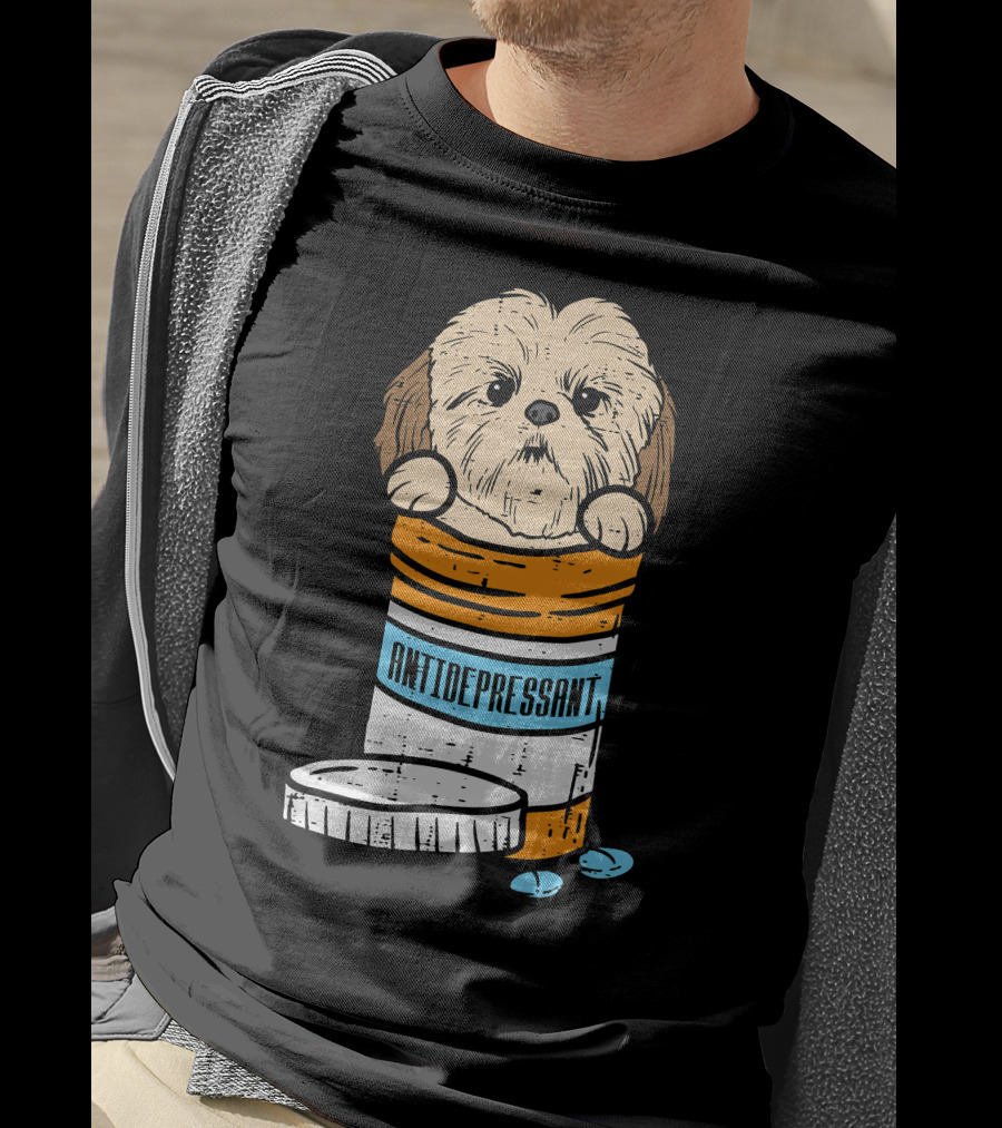 Antidepressant Shih Tzu Cute Animal Pet Dog Pill Bottle T-Shirt