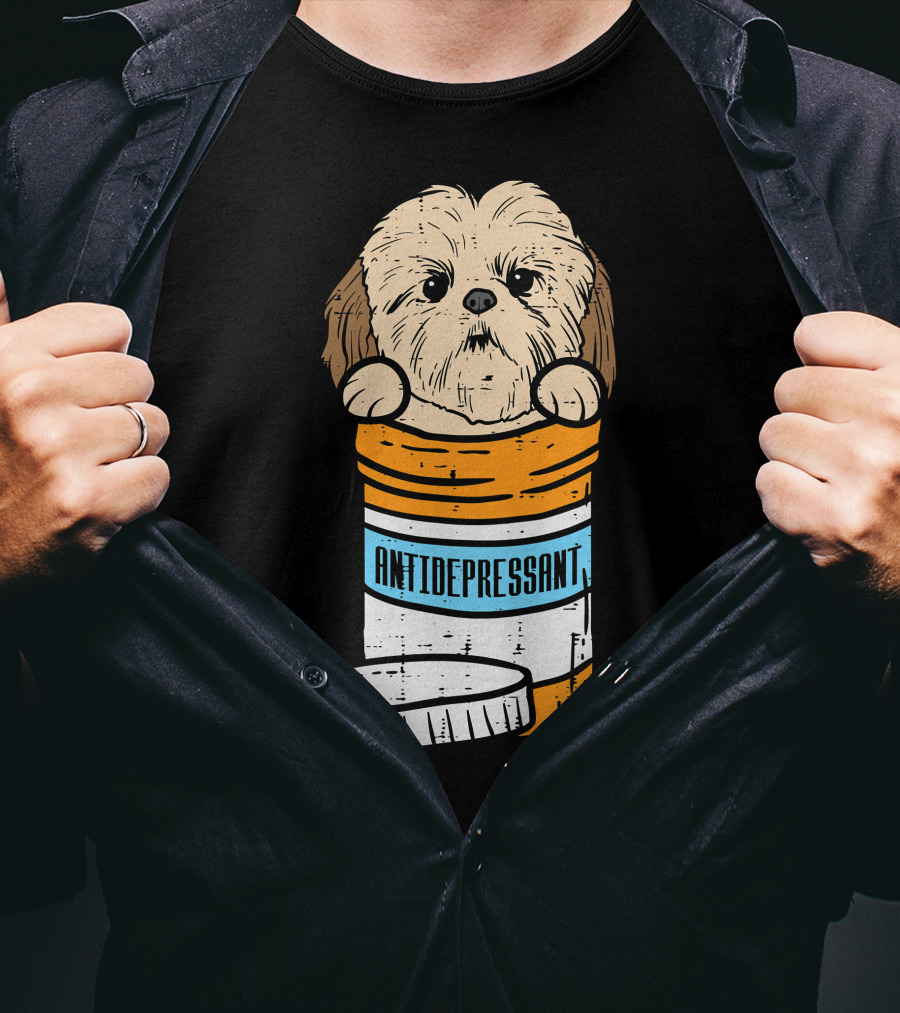 Antidepressant Shih Tzu Cute Animal Pet Dog Pill Bottle T-Shirt