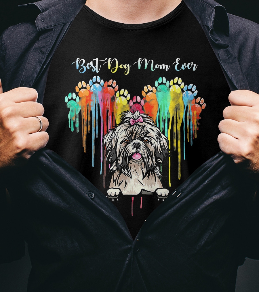 Best Dog Mom Ever Heart Funny Shih Tzu T-Shirt
