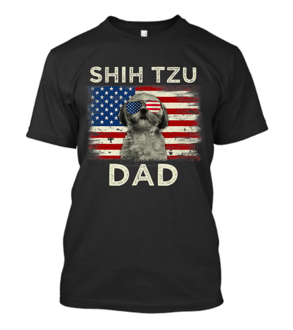 Shih Tzu Dad Ever American Flag Father's Day T-Shirt