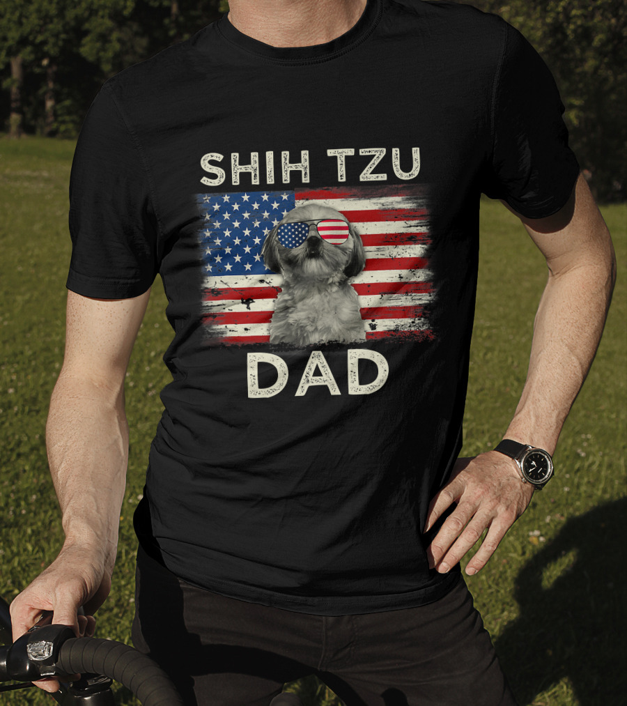 Shih Tzu Dad Ever American Flag Father's Day T-Shirt