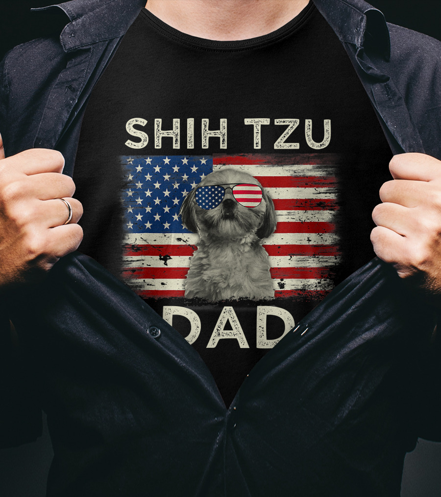Shih Tzu Dad Ever American Flag Father's Day T-Shirt