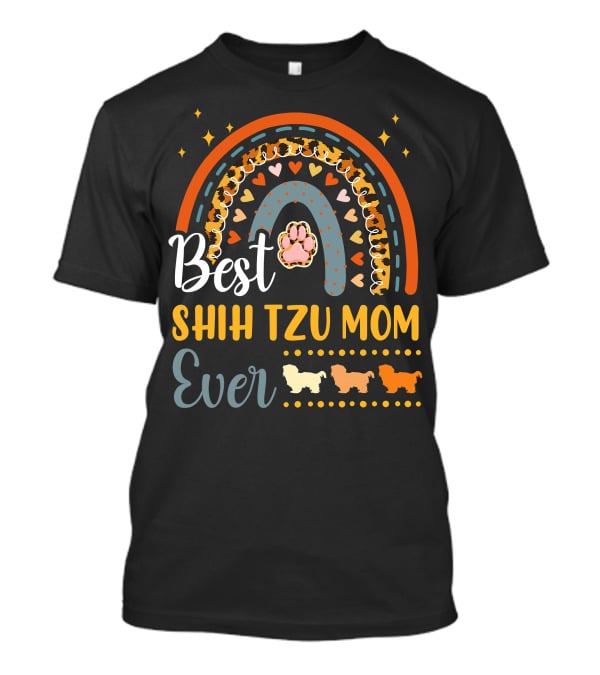 Shih Tzu Mom Ever Paw Print Rainbow Hearts T-Shirt