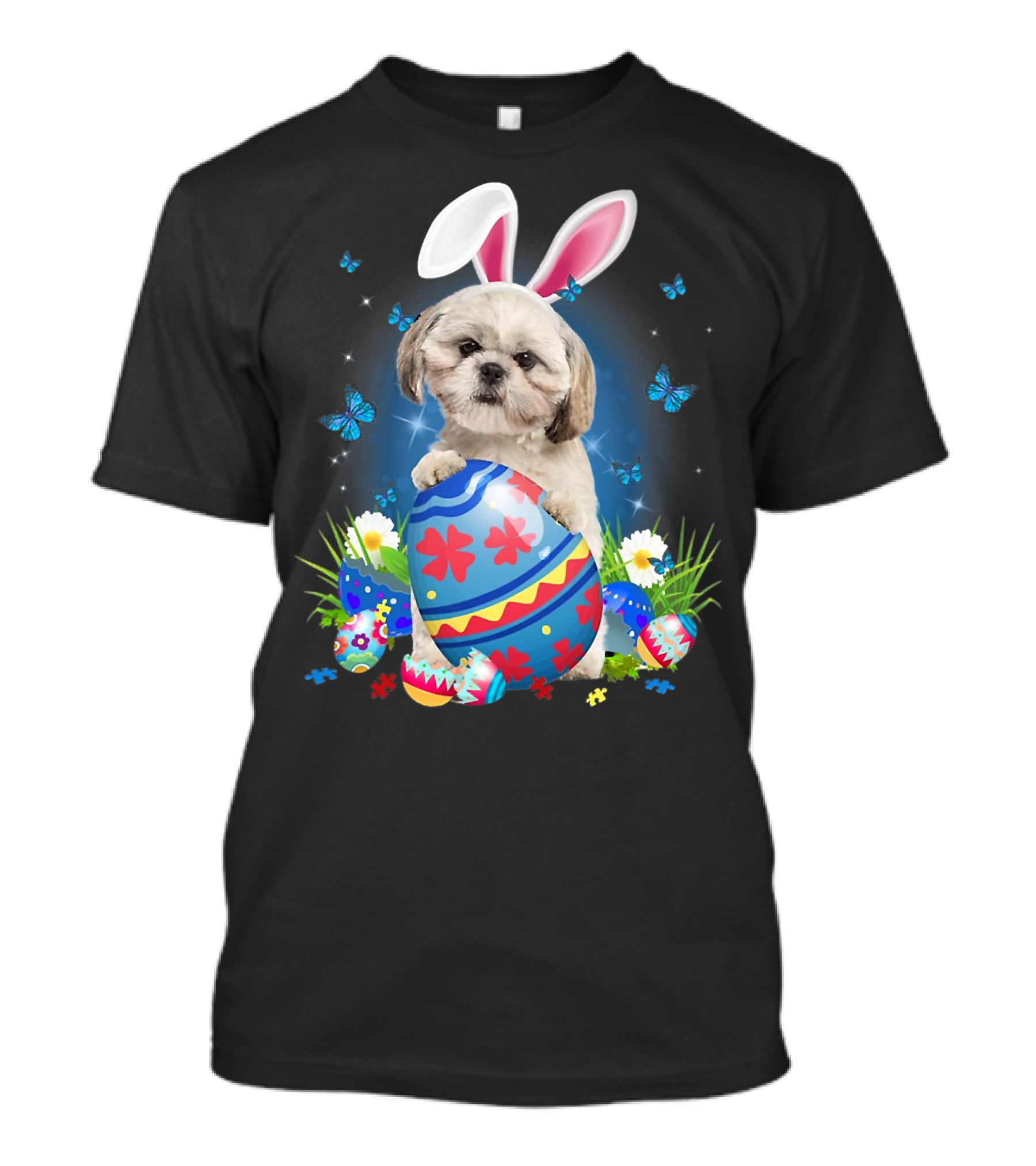Easter Bunny Shih Tzu With Egg Basket And Flowers T-Shirt