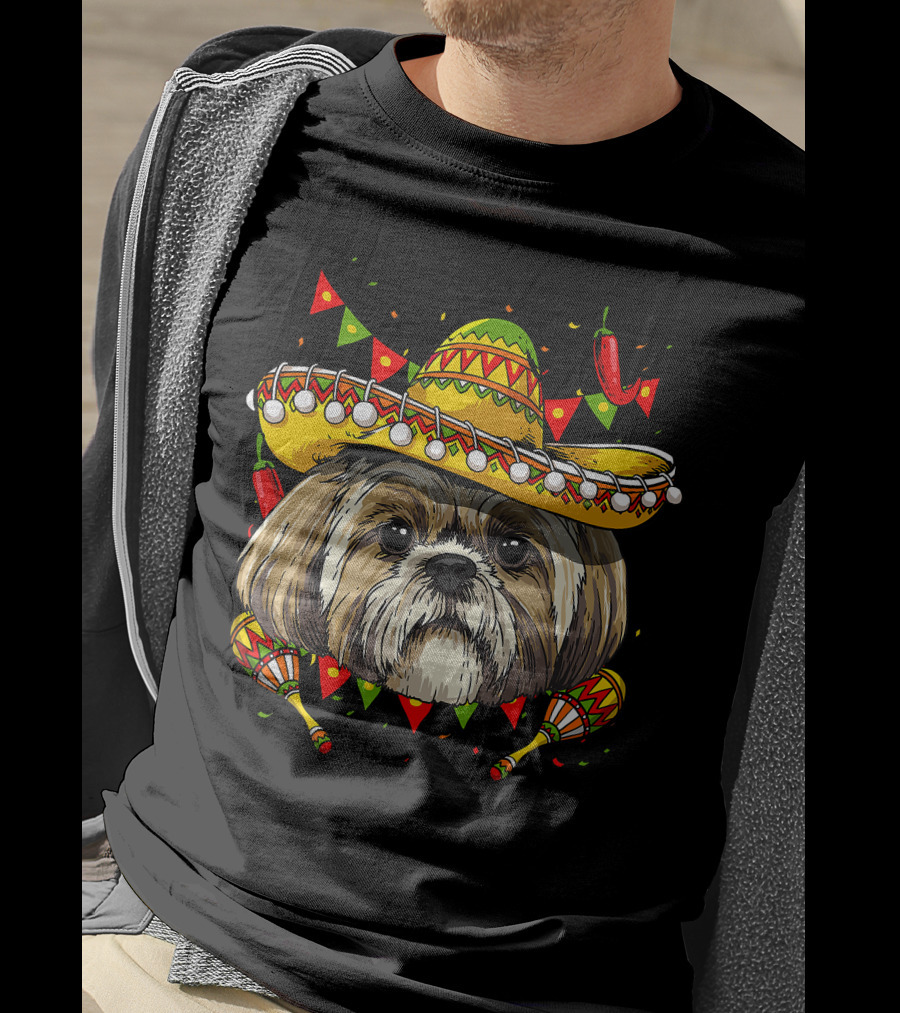 Cinco De Mayo Shih Tzu Sombrero Men Women Kids Festive Dog Maracas Fiesta T-Shirt