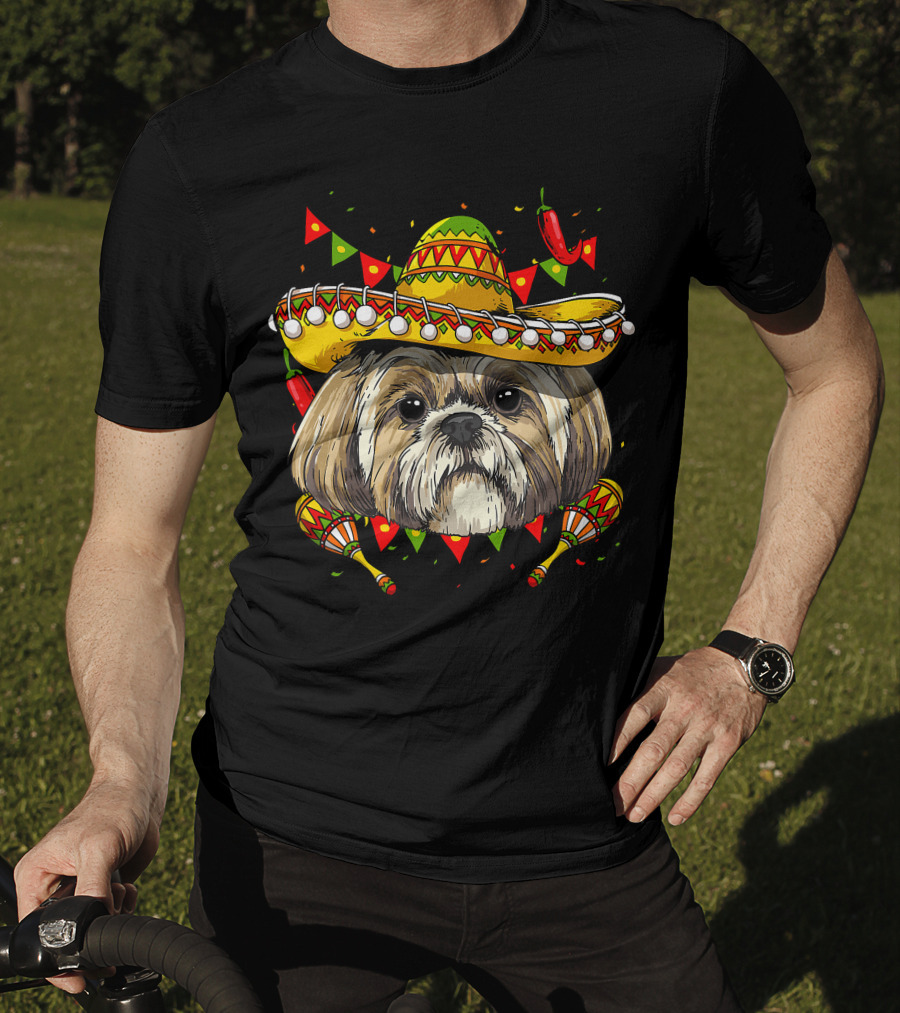 Cinco De Mayo Shih Tzu Sombrero Men Women Kids Festive Dog Maracas Fiesta T-Shirt