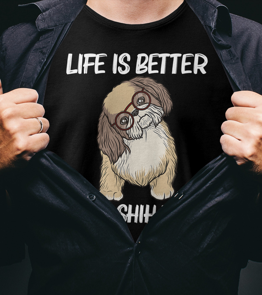 Life Is Better With Shih Tzus Cool Shih Tzu Art Women Puppy Pet Dog T-Shirt