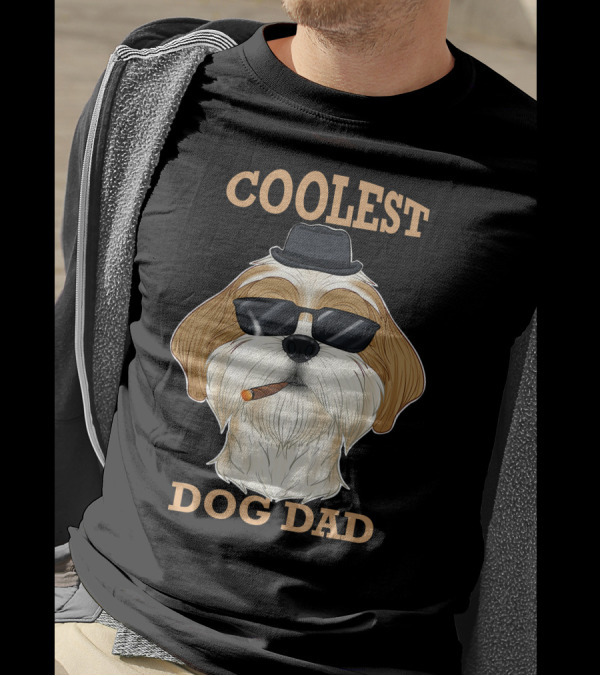 Coolest Dog Dad I Shih Tzu Dad I Shih Tzu With Hat And Sunglasses T-Shirt