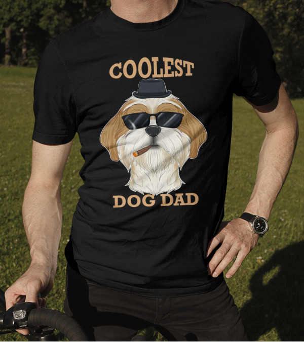 Coolest Dog Dad I Shih Tzu Dad I Shih Tzu With Hat And Sunglasses T-Shirt