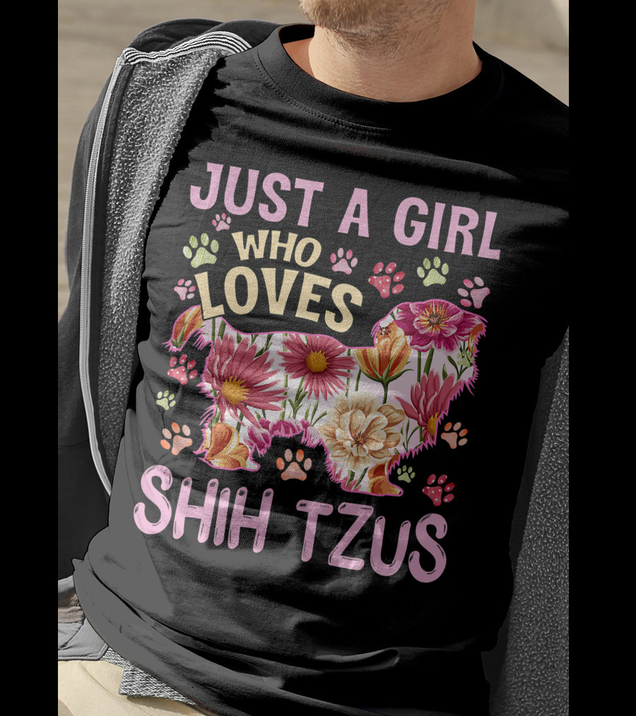 Just A Girl Who Loves Shih Tzus Floral T-Shirt