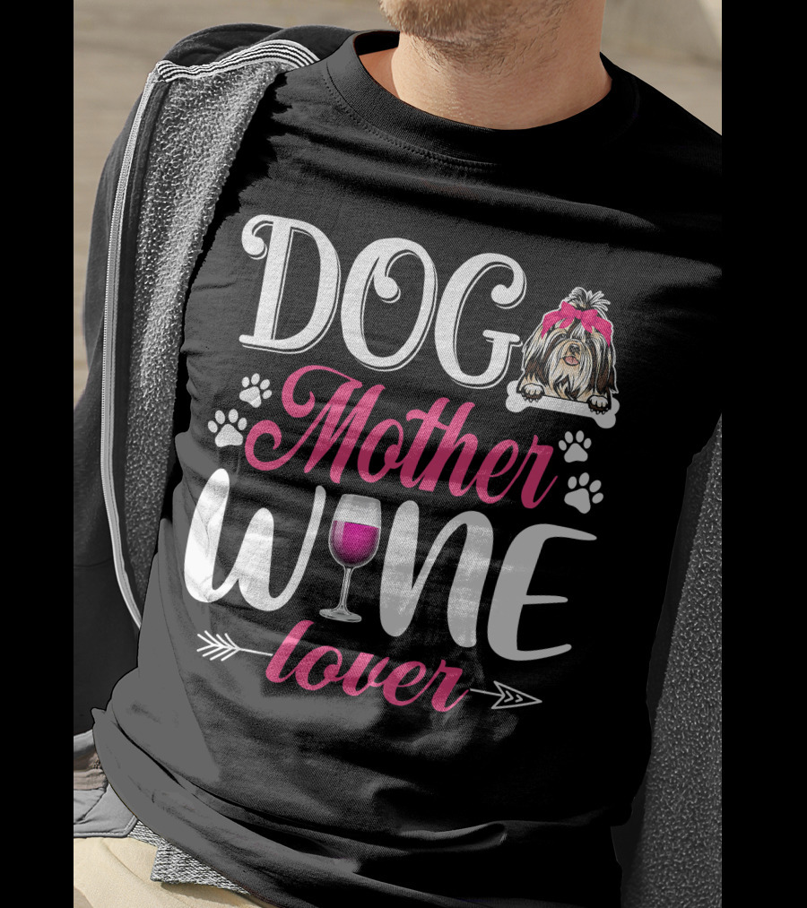 Cute Dog Mother Wine Lover Shih Tzu Mother's T-Shirt