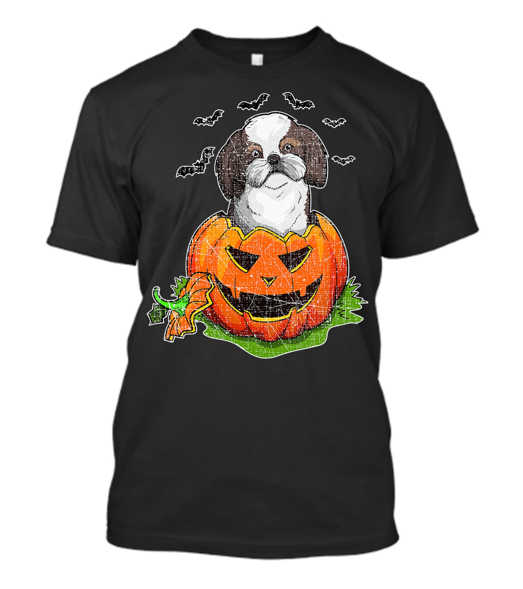 Cute Shih Tzu In Halloween Pumpkin With Bats T-Shirt