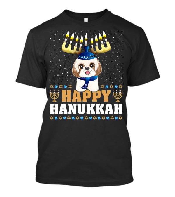 Cute Menorah Chanukah Funny Shih Tzu Happy Hanukkah T-Shirt