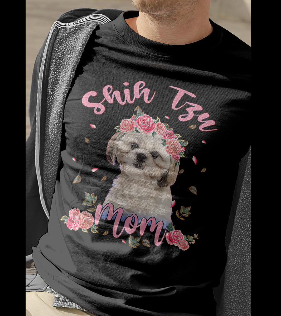 Shih Tzu Mom Flower Dog Lover Women Gifts T-Shirt