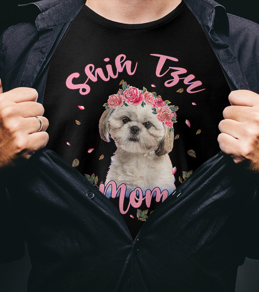 Shih Tzu Mom Flower Dog Lover Women Gifts T-Shirt