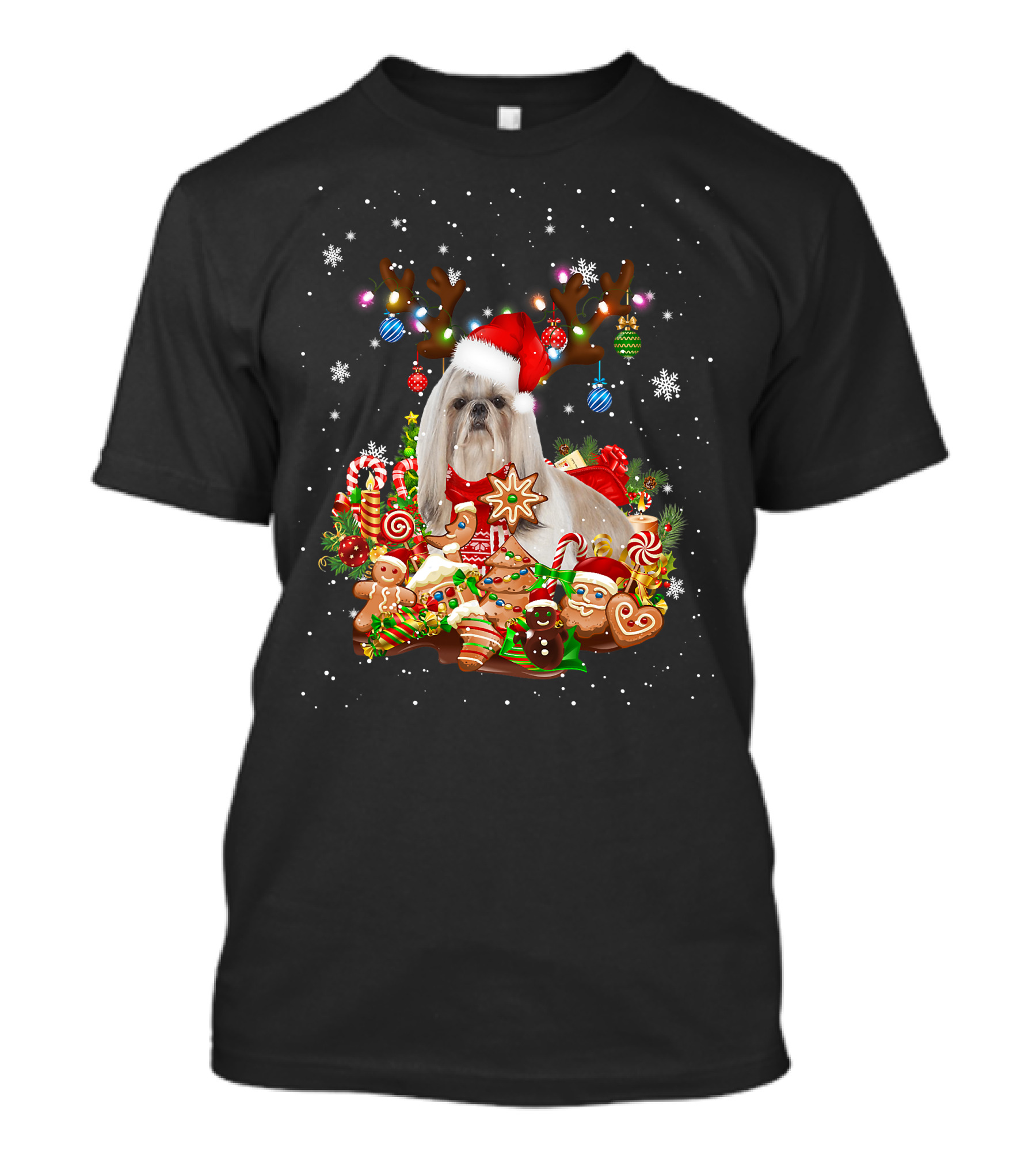 Cute Shih Tzu Reindeer Christmas Lighting Santa Xm Gingerbread Candy Cane Ornaments T-Shirt