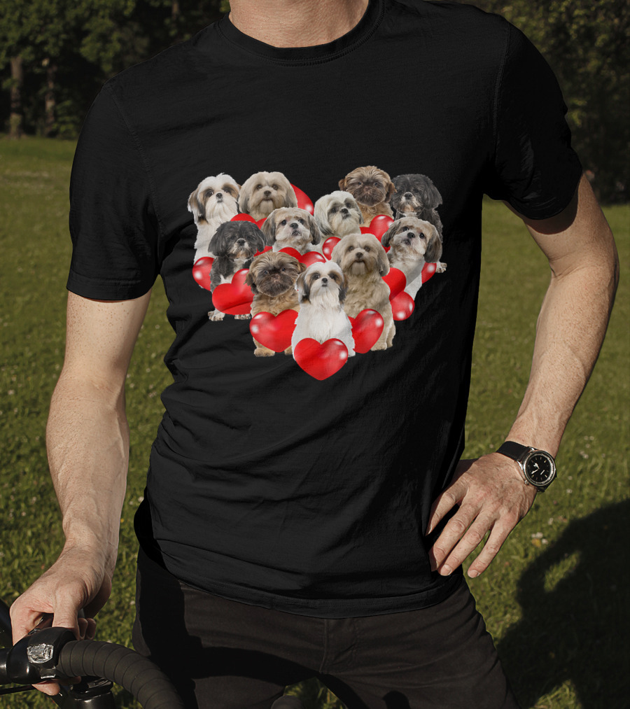 Shih Tzu Heart Puppies Valentine's Day Dog Love T-Shirt