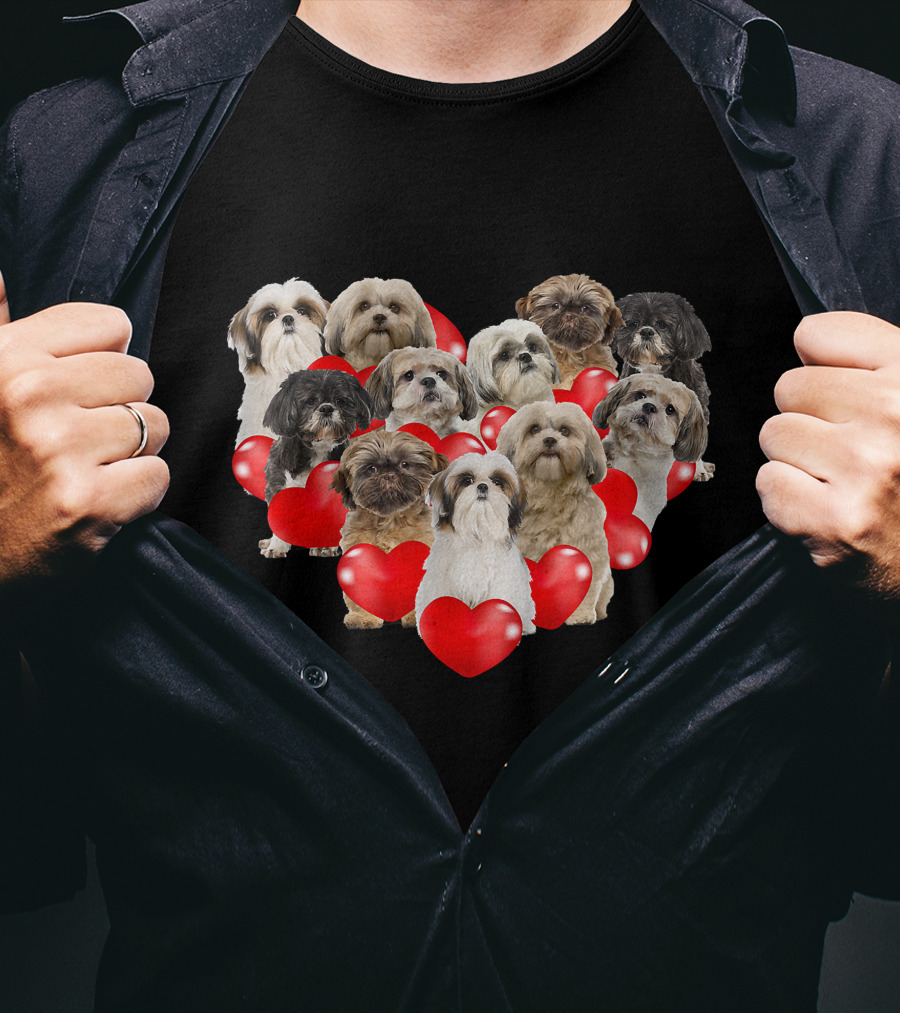 Shih Tzu Heart Puppies Valentine's Day Dog Love T-Shirt