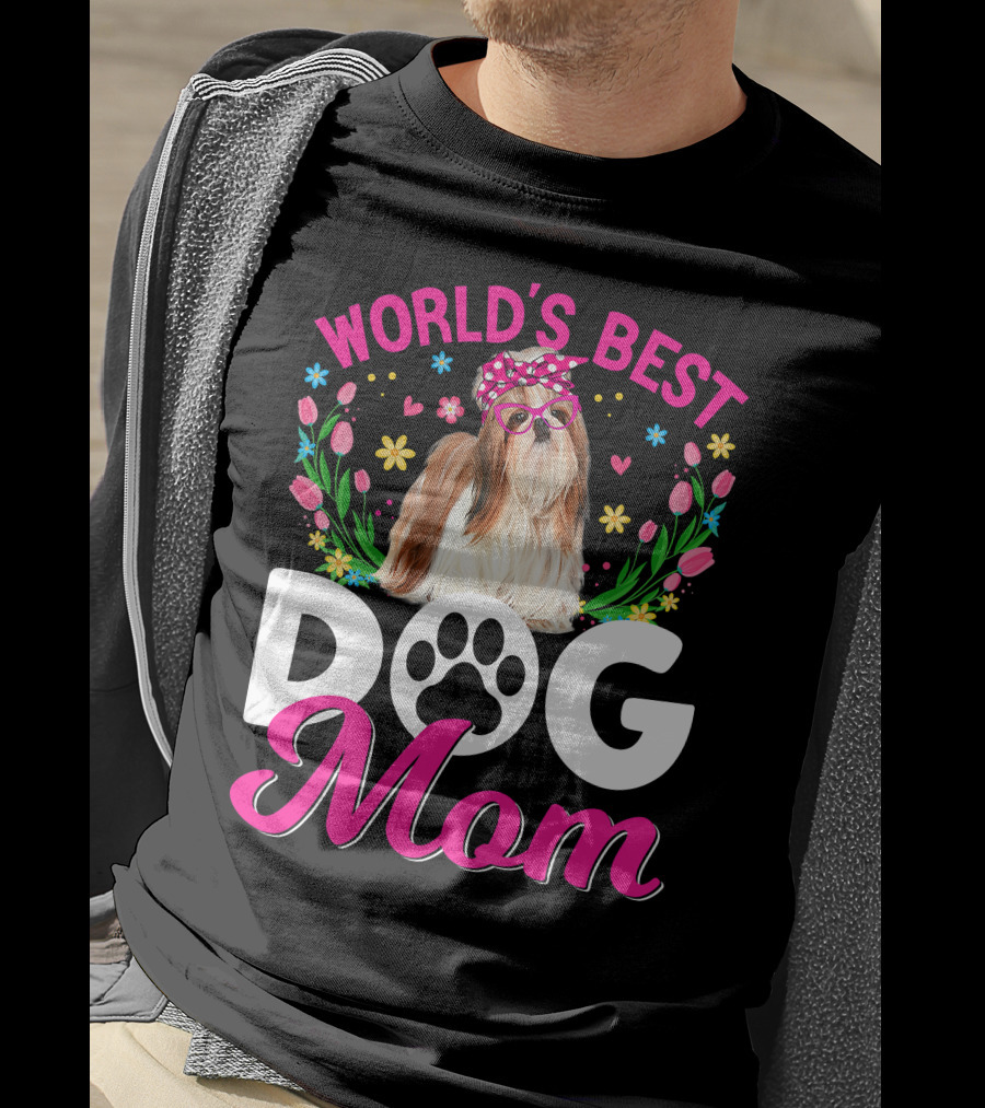 World's Best Shih Tzu Dog Mom Floral T-Shirt