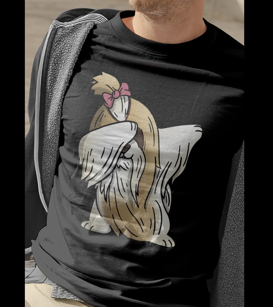 Dabbing Shih Tzu Dab Dance Long-Coated Dog With Bow T-Shirt