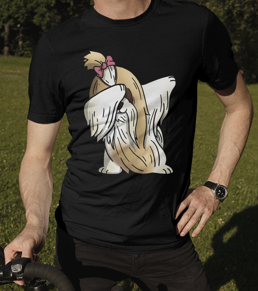 Dabbing Shih Tzu Dab Dance Long-Coated Dog With Bow T-Shirt