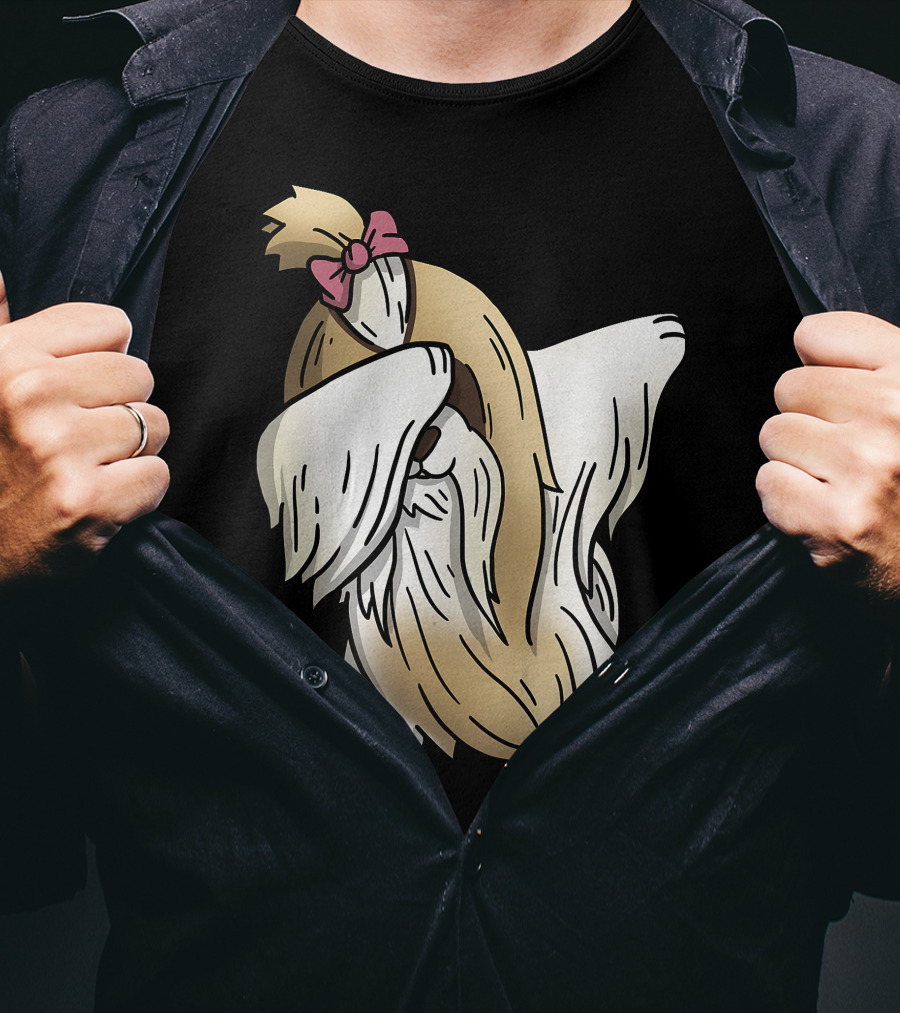 Dabbing Shih Tzu Dab Dance Long-Coated Dog With Bow T-Shirt