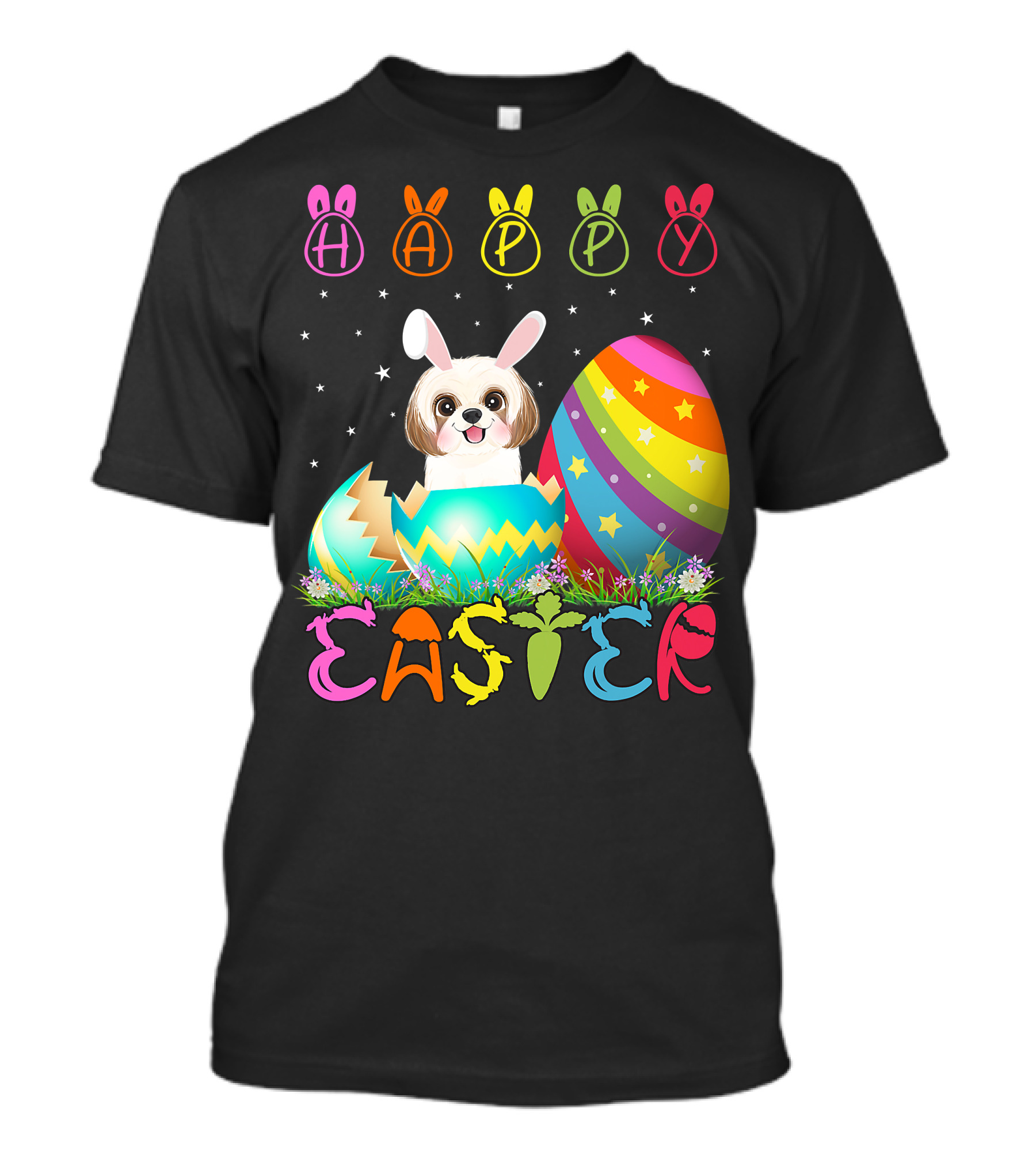 Happy Easter Day Shih Tzu Dog In Colorful Egg Matching T-Shirt