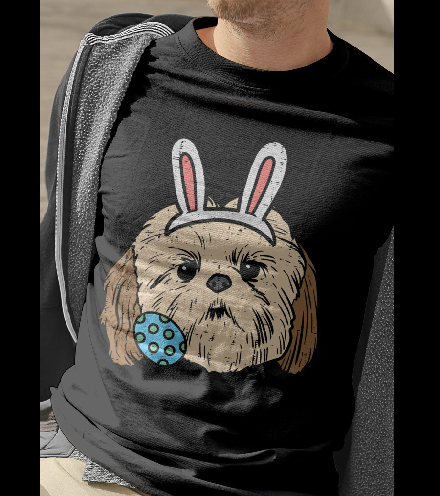 Easter Shih Tzu Bunny Face With Polka Dot Egg T-Shirt