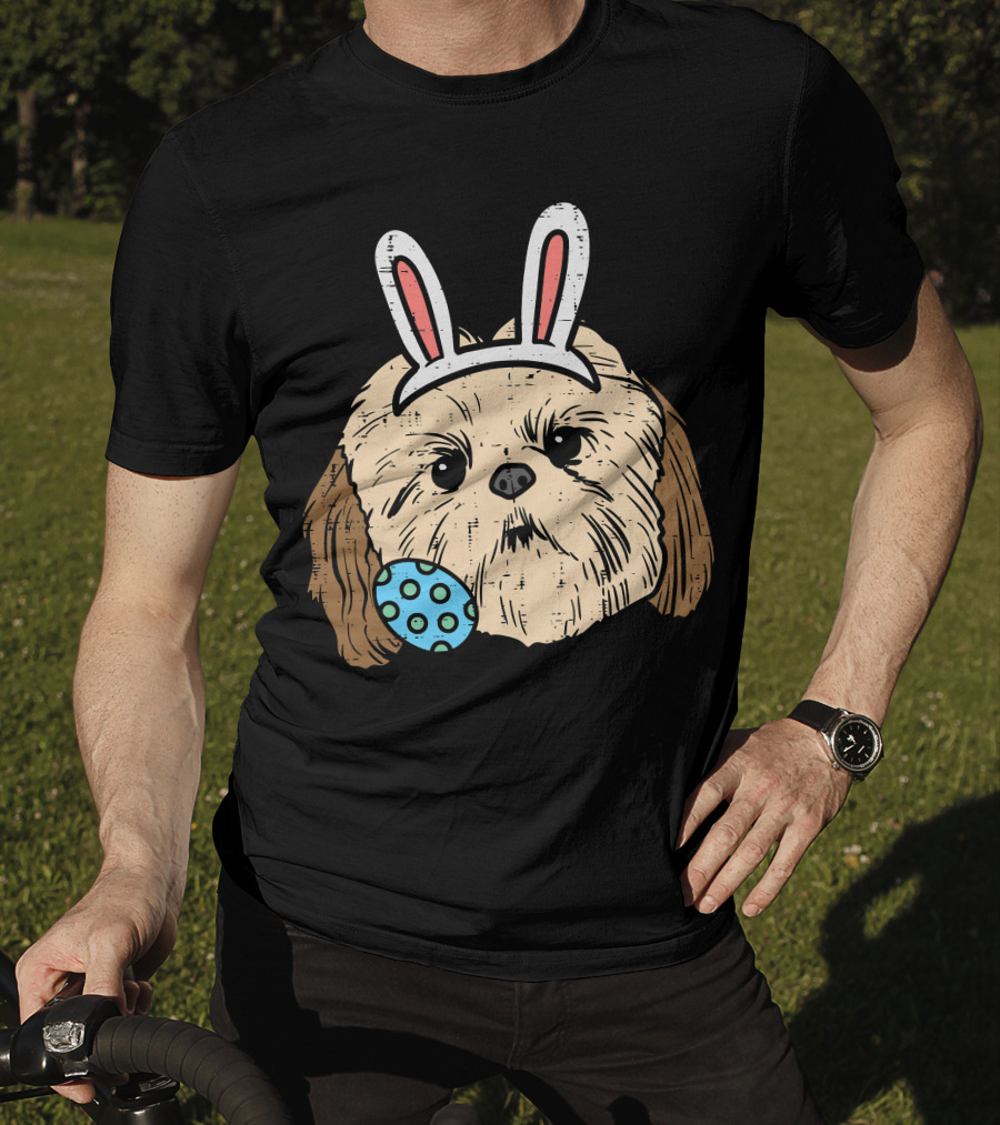 Easter Shih Tzu Bunny Face With Polka Dot Egg T-Shirt
