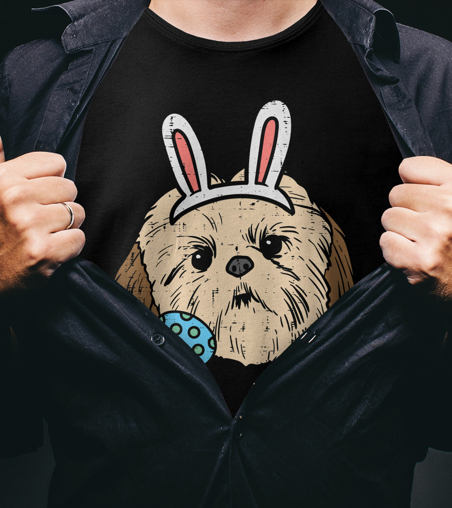 Easter Shih Tzu Bunny Face With Polka Dot Egg T-Shirt