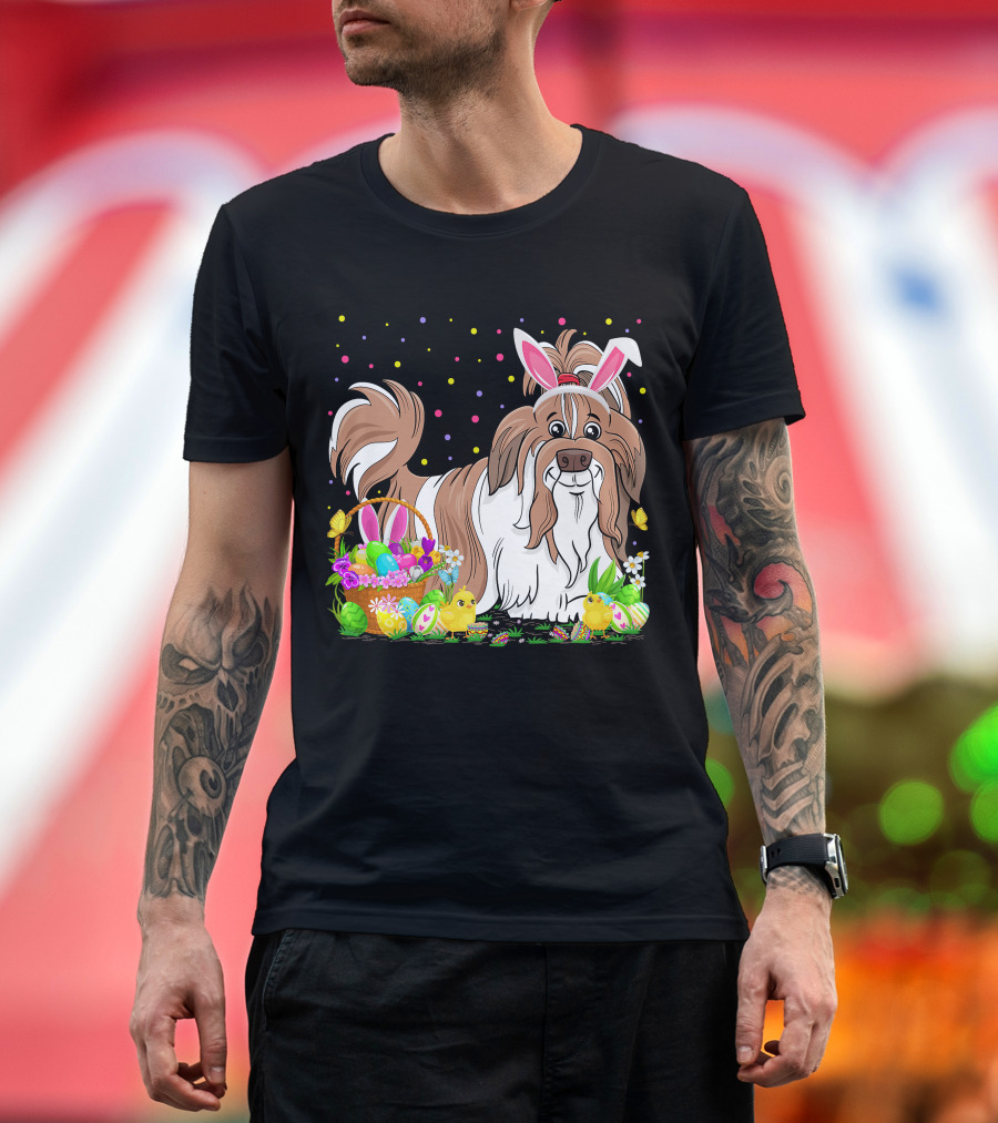 Easter Shih Tzu Dog Bunny Egg Hunting Festive Basket Chicks T-Shirt