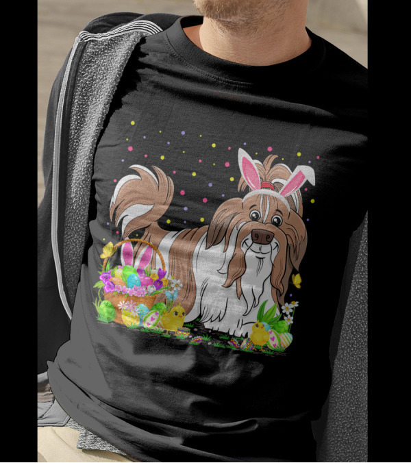 Easter Shih Tzu Dog Bunny Egg Hunting Festive Basket Chicks T-Shirt