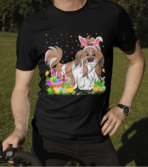 Easter Shih Tzu Dog Bunny Egg Hunting Festive Basket Chicks T-Shirt