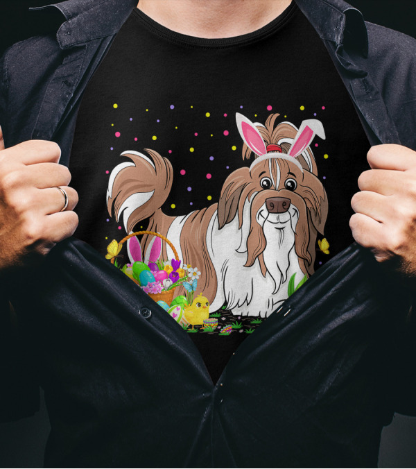 Easter Shih Tzu Dog Bunny Egg Hunting Festive Basket Chicks T-Shirt