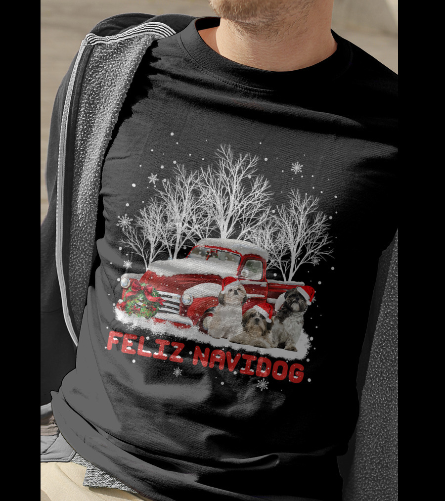 Feliz Navidog Shih Tzu Christmas Red Truck Dog Lovers Costum T-Shirt