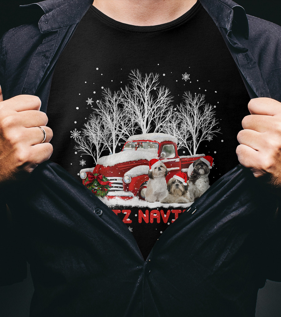 Feliz Navidog Shih Tzu Christmas Red Truck Dog Lovers Costum T-Shirt