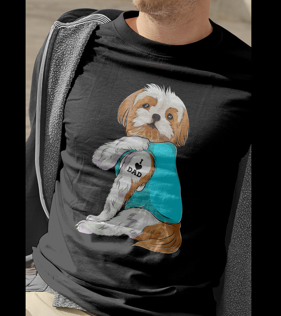 Fun Shih Tzu I Love Dad Tattoo Dog T-Shirt