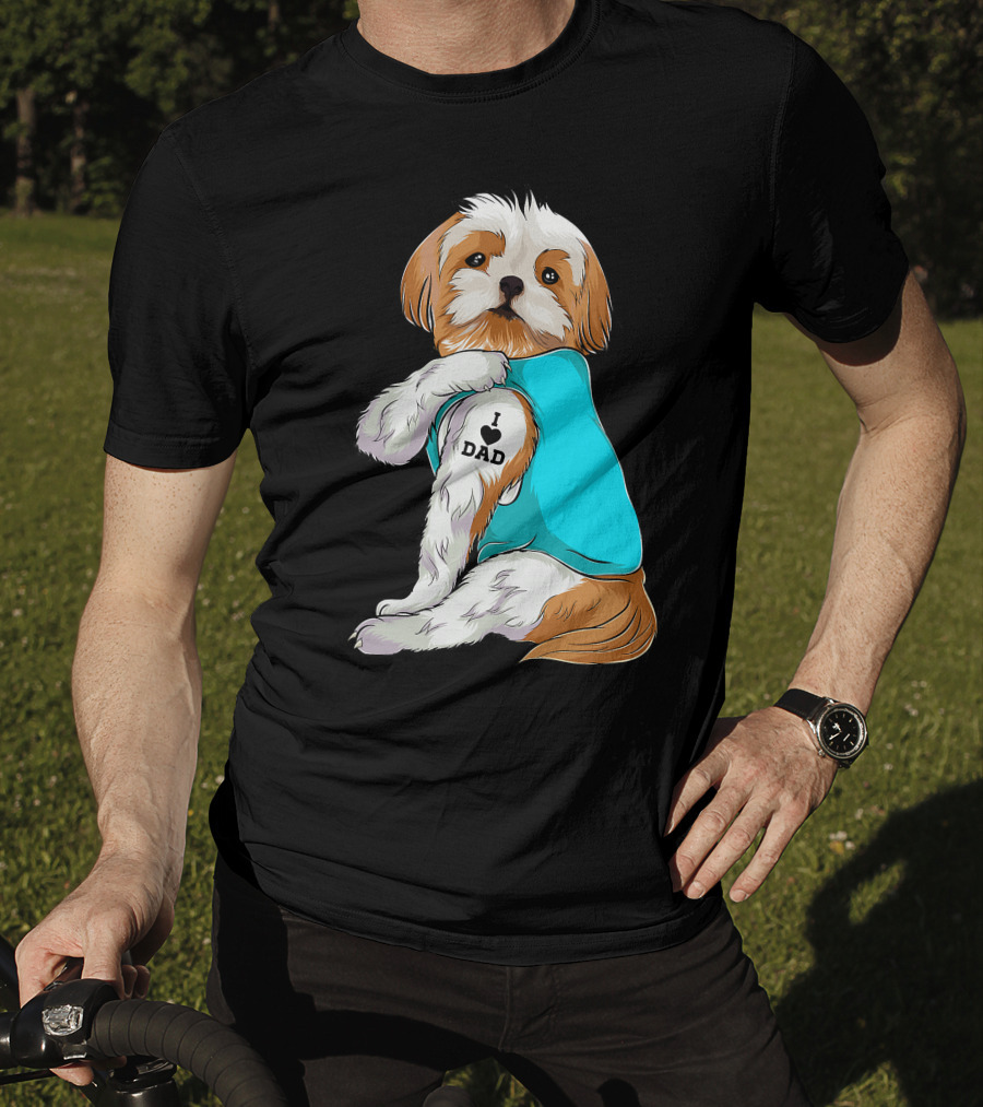 Fun Shih Tzu I Love Dad Tattoo Dog T-Shirt