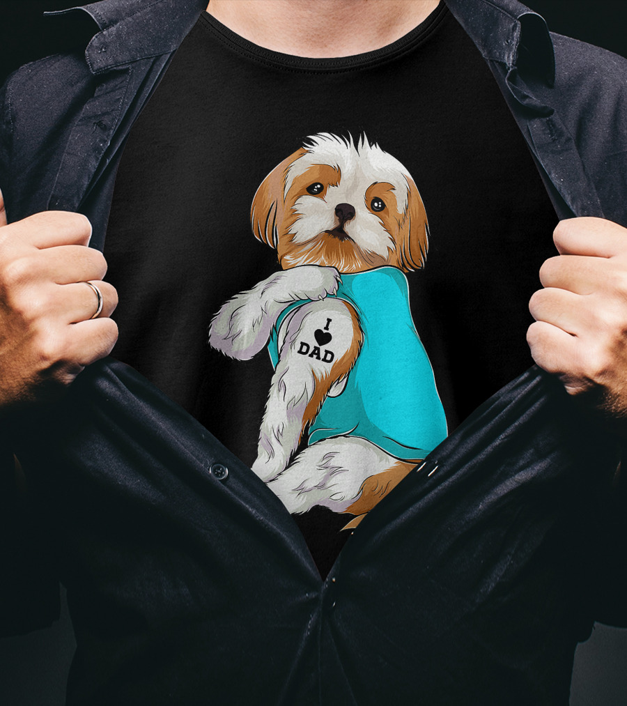 Fun Shih Tzu I Love Dad Tattoo Dog T-Shirt