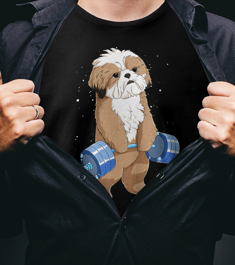 Funny Lifting Shih Tzu Dog Weightlifting T-Shirt