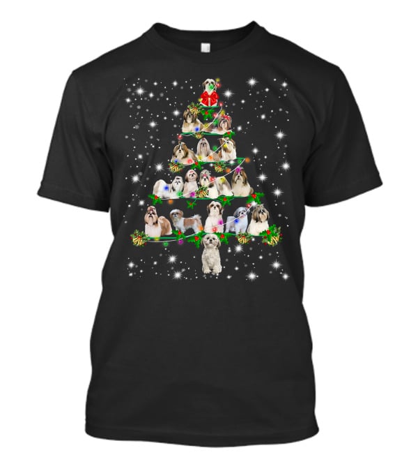 Shih Tzu Christmas Tree Ornament Decor With Dogs In Festive Holiday T-Shirt