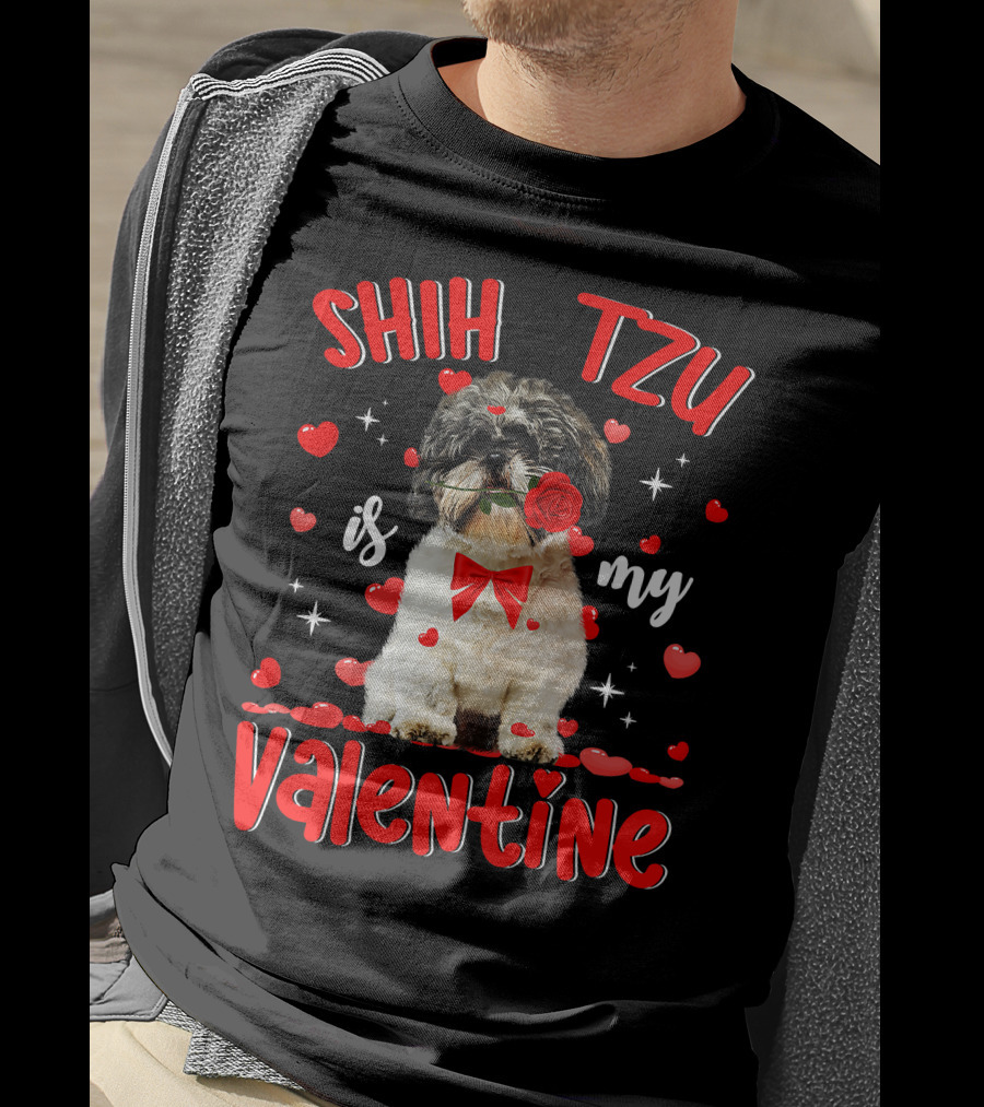 Shih Tzu Valentine Dog Dad Dog Mom T-Shirt