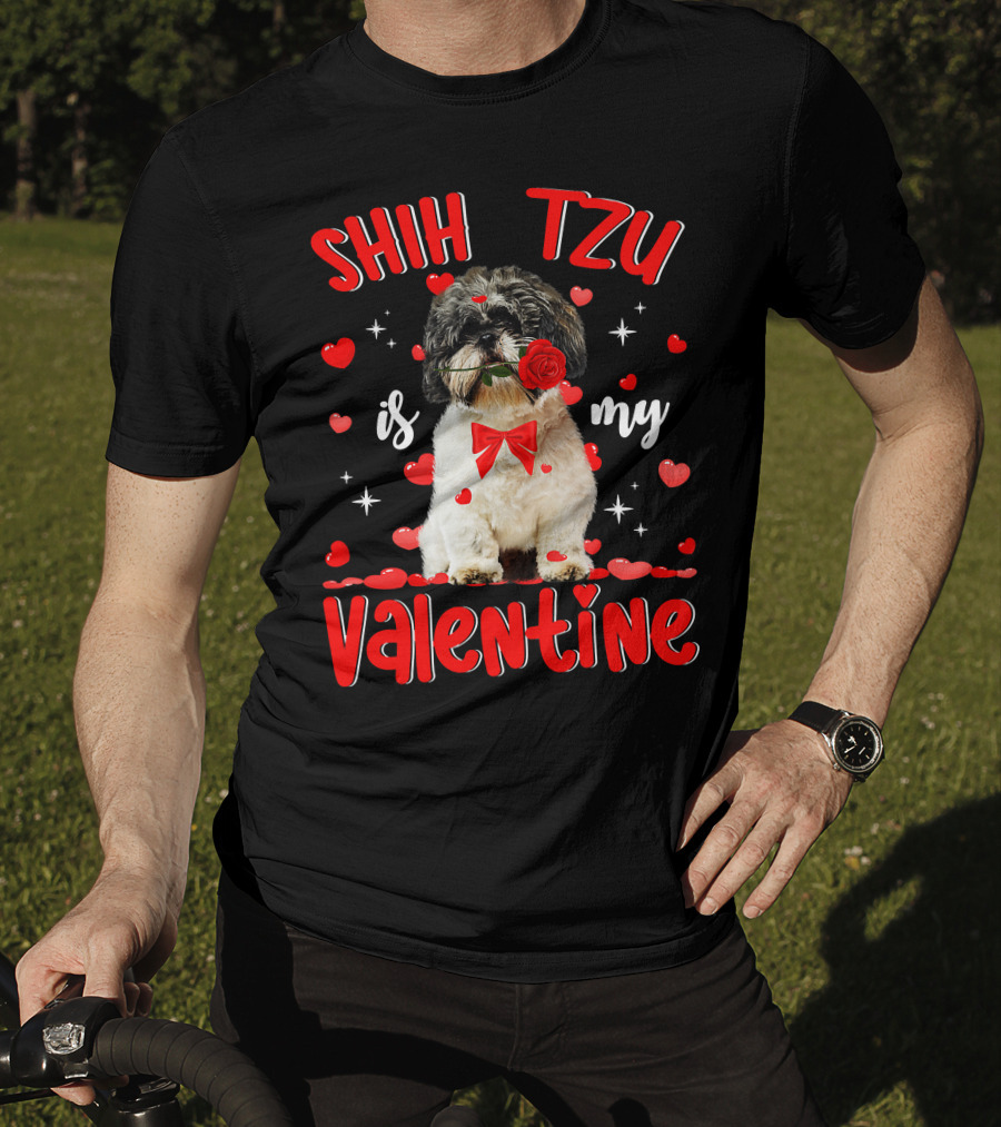 Shih Tzu Valentine Dog Dad Dog Mom T-Shirt