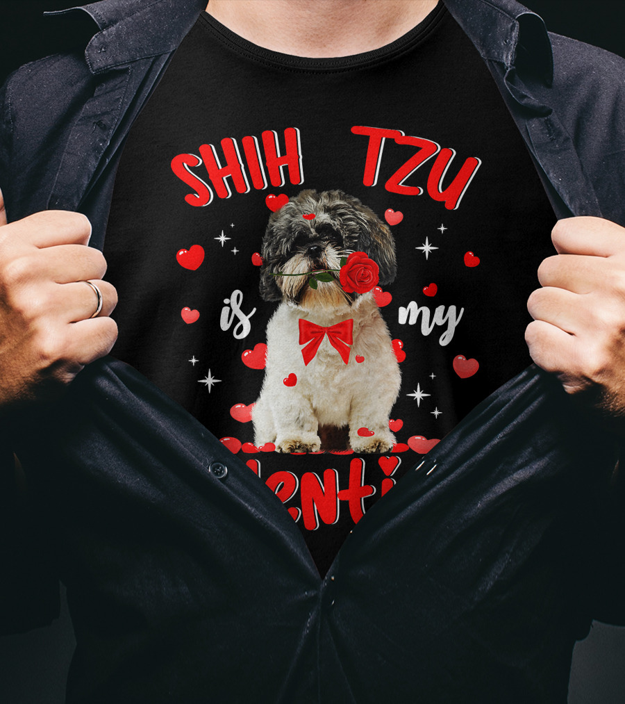 Shih Tzu Valentine Dog Dad Dog Mom T-Shirt