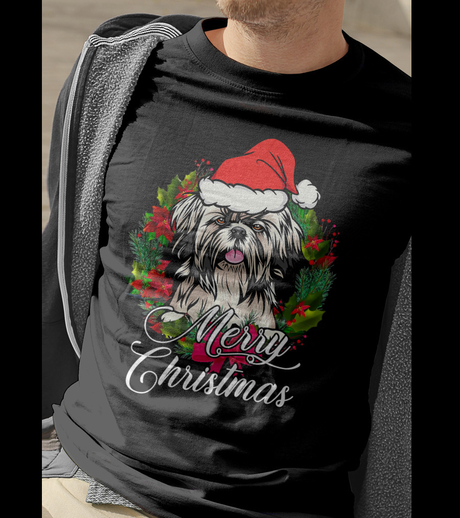 Merry Christmas Funny Shih Tzu Snow Holiday Pajama Xmas Tree Dec T-Shirt