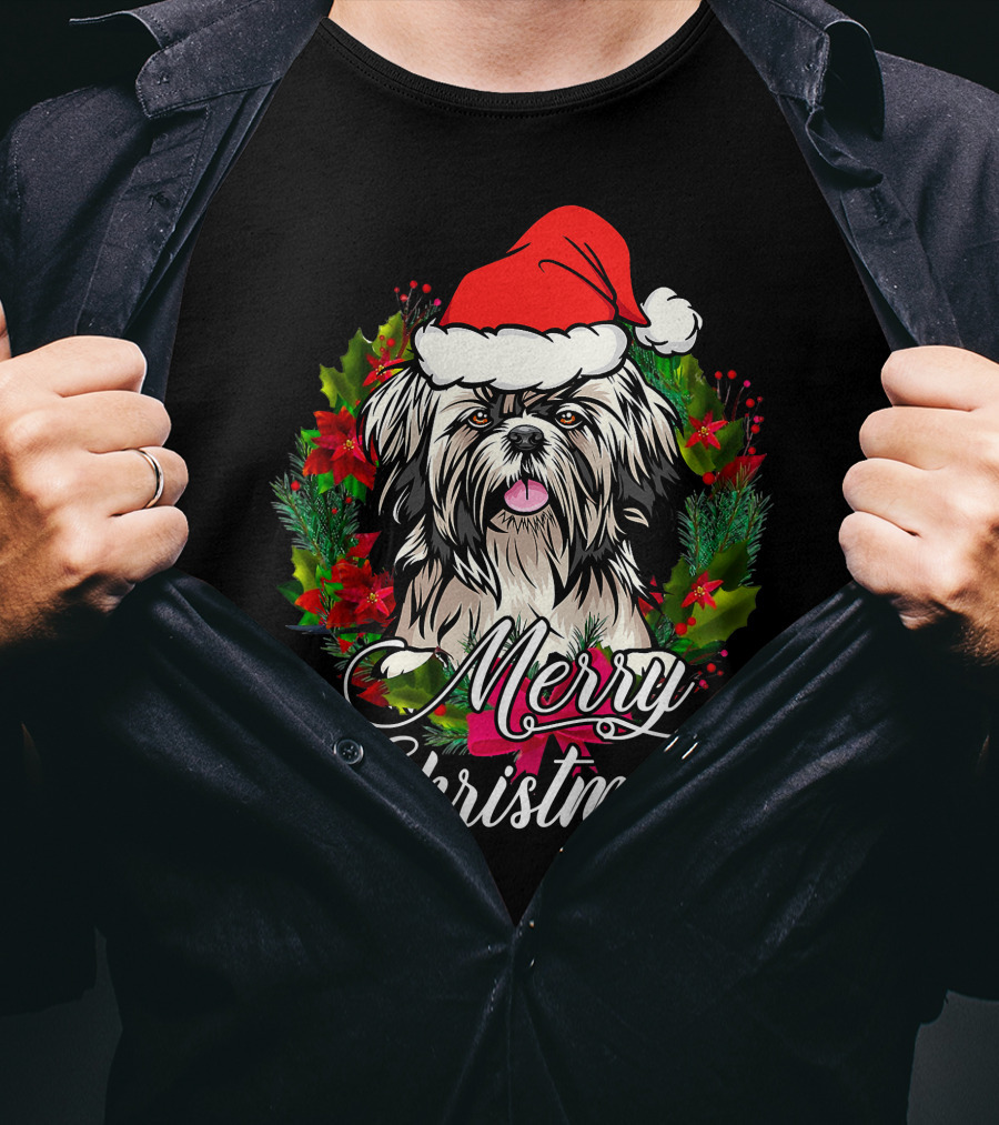 Merry Christmas Funny Shih Tzu Snow Holiday Pajama Xmas Tree Dec T-Shirt