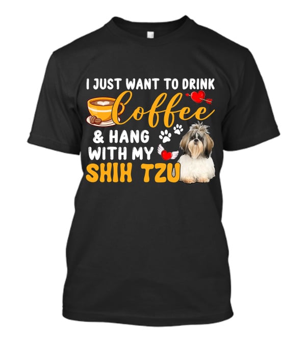 Coffee Lover Shih Tzu With Hearts And Wings T-Shirt