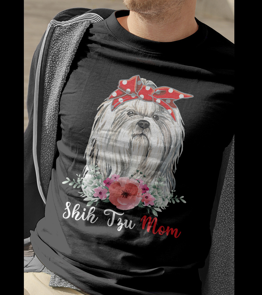 I Shih Tzu Not Funny Shih Tzu Mom Dog Lovers With Red Bow And Flowers T-Shirt