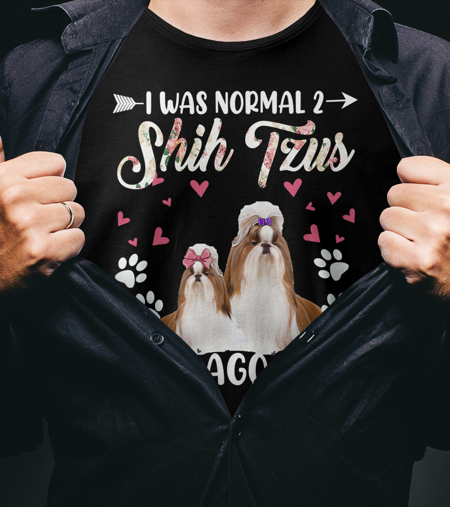 I Was Normal Two Shih Tzus Ago Shih Tzu Floral Hearts T-Shirt
